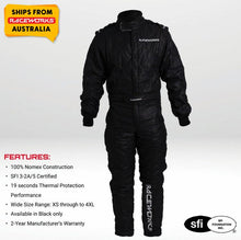 Load image into Gallery viewer, RACEWORKS BLACK RACE SUITS 1PC 2LAYER SFI APPROVED