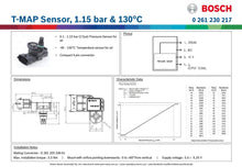 Load image into Gallery viewer, BOSCH T-MAP PRESSURE SENSOR 1.15BAR, 130 deg C | 0 261 230 217
