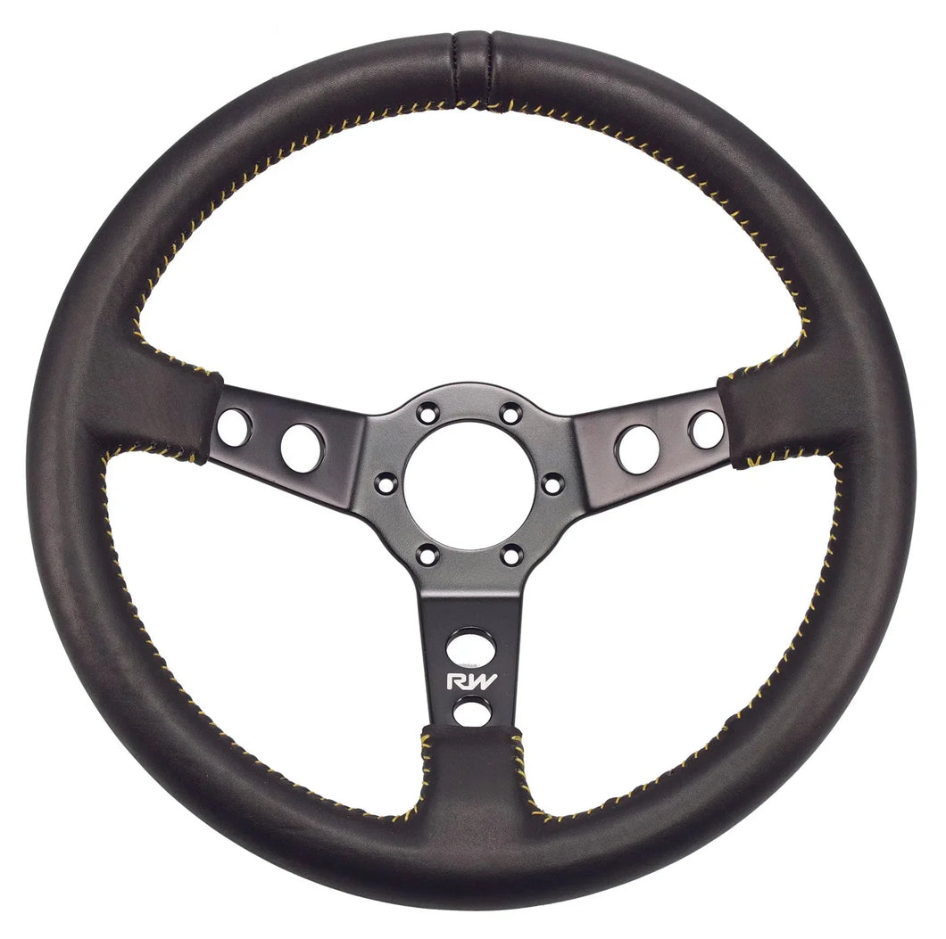 350MM LEATHER STEERING WHEELS ~ FLAT-NZRACEWORKS-Autoignite NZ