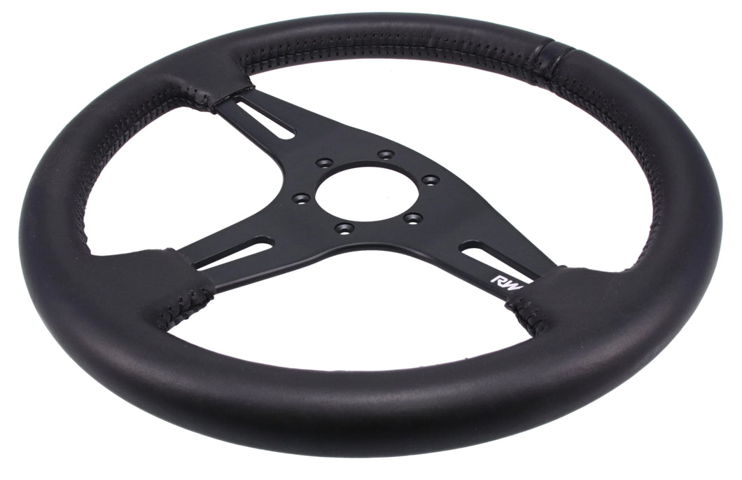 350MM LEATHER STEERING WHEELS ~ FLAT-NZRACEWORKS-Autoignite NZ