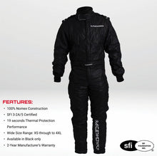 Load image into Gallery viewer, RACEWORKS BLACK RACE SUITS 1PC 2LAYER SFI APPROVED
