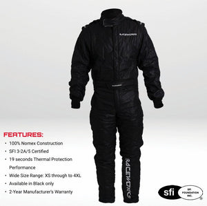 RACEWORKS BLACK RACE SUITS 1PC 2LAYER SFI APPROVED