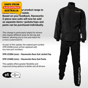 RACEWORKS BLACK RACE SUIT 2PC 2LAYER SFI APPROVED