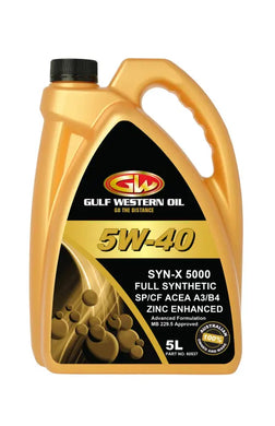 GULF WESTERN SYN-X 5000 5W-40 SN/CF FULL SYN A3/B3-GULF WESTERN-Autoignite NZ