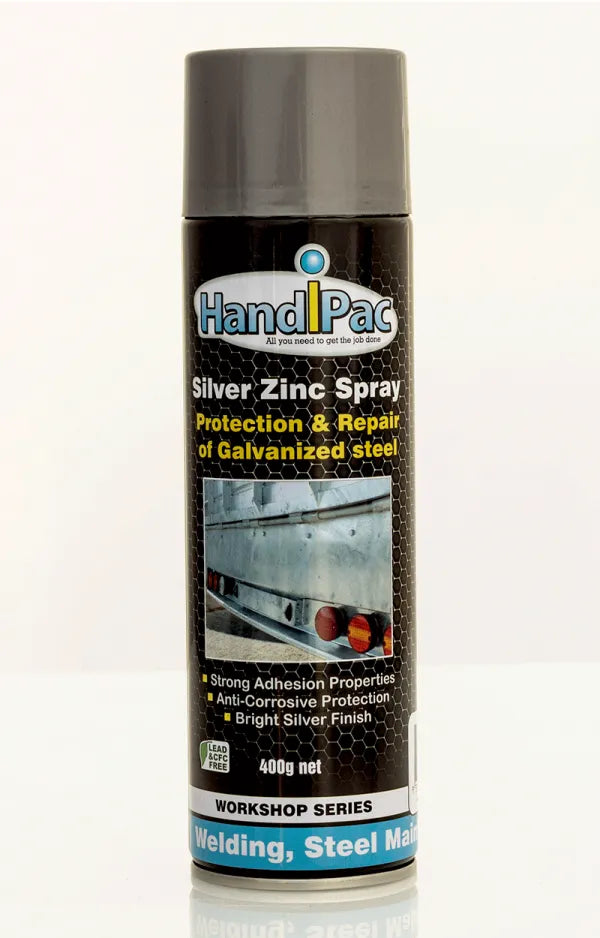 HANDIPAC 400g SILVER ZINC SPRAY PAINT AEROSOL | HPSZINC400-HANDIPAC-Autoignite NZ