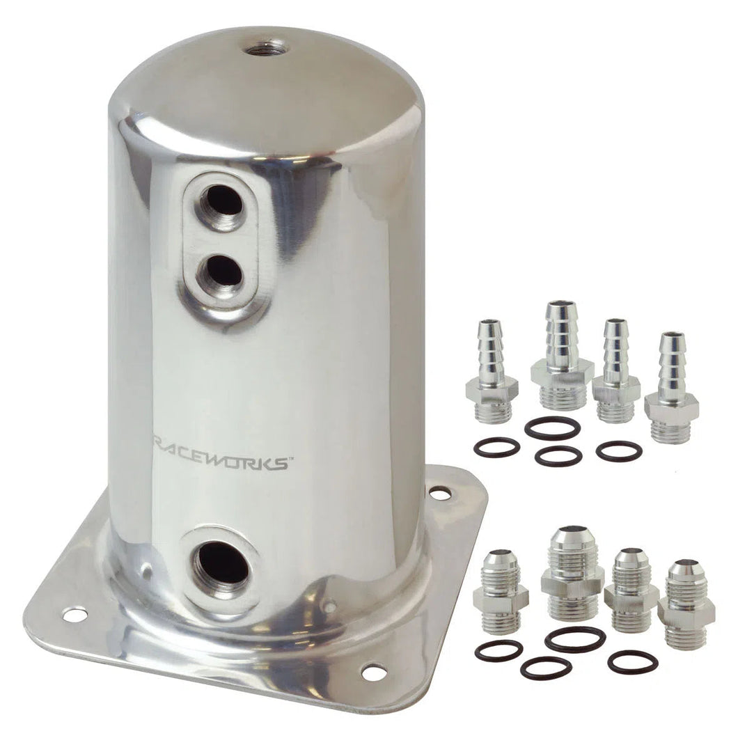 RACEWORKS 1.5L SURGE TANK AN-8 SINGLE OUTLET POLISHED | ALY-068-NZRACEWORKS-Autoignite NZ