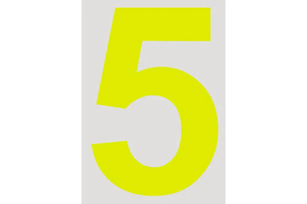 RACEWORKS 28CM DAYGLO YELLOW NUMBER 5 CAMS APPROVED | VPR-025-5-NZRACEWORKS-Autoignite NZ