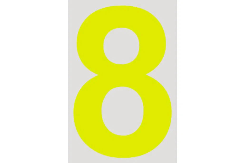 RACEWORKS 28CM DAYGLO YELLOW NUMBER 8 CAMS APPROVED | VPR-025-8-NZRACEWORKS-Autoignite NZ