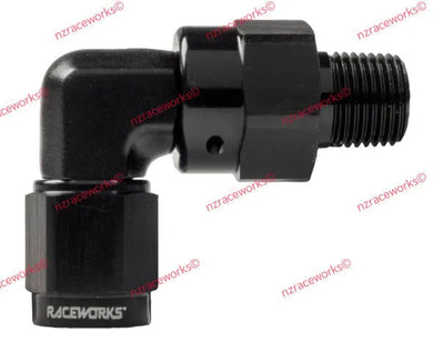 RACEWORKS AN-6 SWIVEL TO NPT SWIVEL 1/8'' 90 DEG | RWF-623-06-02BK-NZRACEWORKS-Autoignite NZ