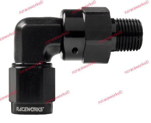 RACEWORKS AN-6 SWIVEL TO NPT SWIVEL 3/8'' 90 DEG | RWF-623-06-06BK-NZRACEWORKS-Autoignite NZ