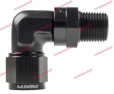 RACEWORKS AN-8 SWIVEL TO NPT SWIVEL 1/2'' 90 DEG | RWF-623-08-08BK-NZRACEWORKS-Autoignite NZ