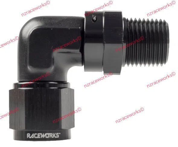 RACEWORKS AN-8 SWIVEL TO NPT SWIVEL 1/2'' 90 DEG | RWF-623-08-08BK-NZRACEWORKS-Autoignite NZ