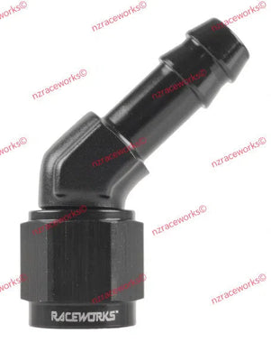 RACEWORKS FEMALE AN-6 TO 3/8'' BARB 45 DEG | RWF-412-06BK-NZRACEWORKS-Autoignite NZ