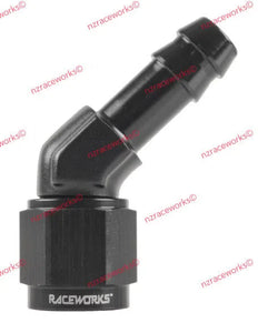 RACEWORKS FEMALE AN-6 TO 3/8'' BARB 45 DEG | RWF-412-06BK-NZRACEWORKS-Autoignite NZ