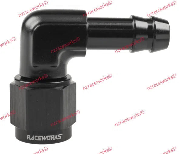 RACEWORKS FEMALE AN-6 TO 3/8'' BARB 90 DEG | RWF-413-06BK-NZRACEWORKS-Autoignite NZ