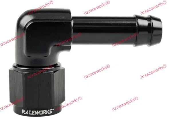 RACEWORKS FEMALE AN-8 TO 1/2'' BARB 90 DEG | RWF-413-08BK-NZRACEWORKS-Autoignite NZ