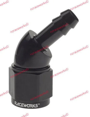 RACEWORKS FEMALE AN-8 TO 3/8'' BARB 45 DEG | RWF-412-08-06BK-NZRACEWORKS-Autoignite NZ