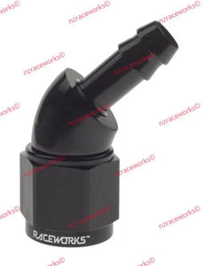 RACEWORKS FEMALE AN-8 TO 3/8'' BARB 45 DEG | RWF-412-08-06BK-NZRACEWORKS-Autoignite NZ