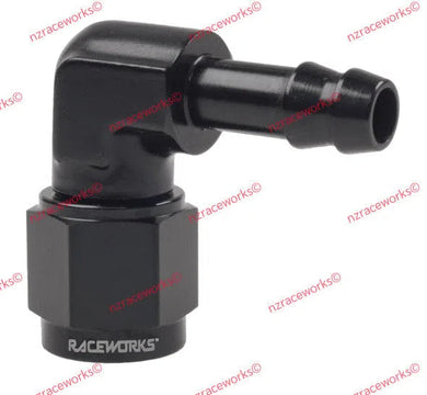 RACEWORKS FEMALE AN-8 TO 3/8'' BARB 90 DEG | RWF-413-08-06BK-NZRACEWORKS-Autoignite NZ