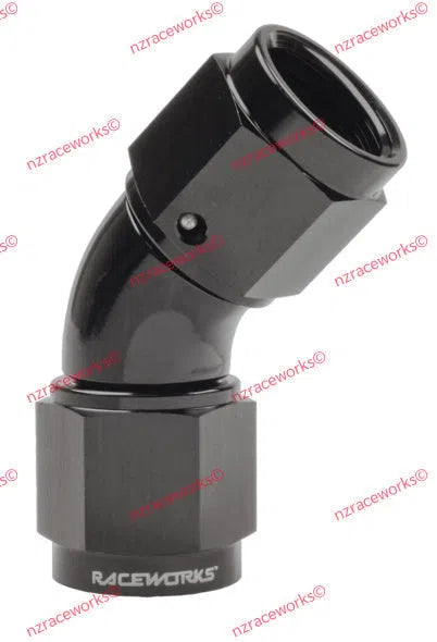 RACEWORKS FEMALE TO FEMALE SWIVEL AN-6 45 DEG | RWF-132-06BK-NZRACEWORKS-Autoignite NZ