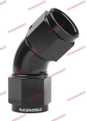 RACEWORKS FEMALE TO FEMALE SWIVEL AN-8 45 DEG | RWF-132-08BK-NZRACEWORKS-Autoignite NZ