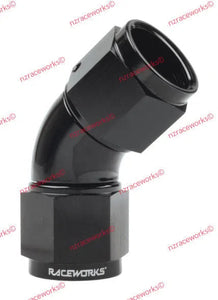 RACEWORKS FEMALE TO FEMALE SWIVEL AN-8 45 DEG | RWF-132-08BK-NZRACEWORKS-Autoignite NZ