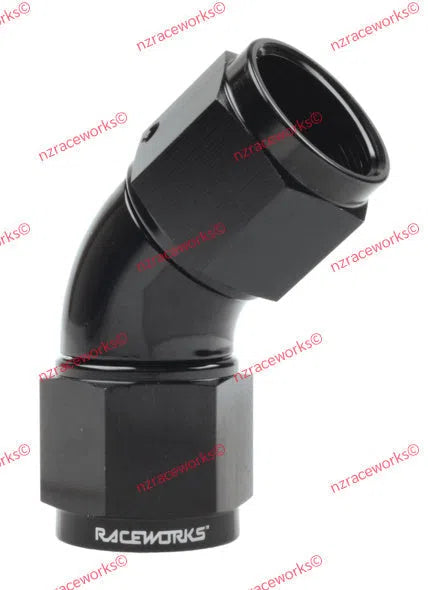 RACEWORKS FEMALE TO FEMALE SWIVEL AN-8 45 DEG | RWF-132-08BK-NZRACEWORKS-Autoignite NZ