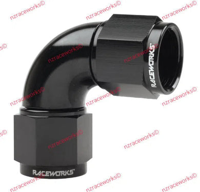 RACEWORKS FEMALE TO FEMALE SWIVEL AN-8 90 DEG | RWF-133-08BK-NZRACEWORKS-Autoignite NZ