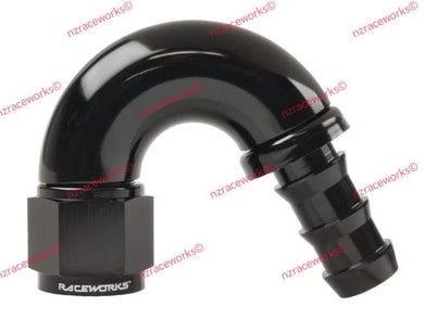 RACEWORKS PUSH LOK HOSE FITTING AN-10 150 DEG | RWF-405-10BK-NZRACEWORKS-Autoignite NZ
