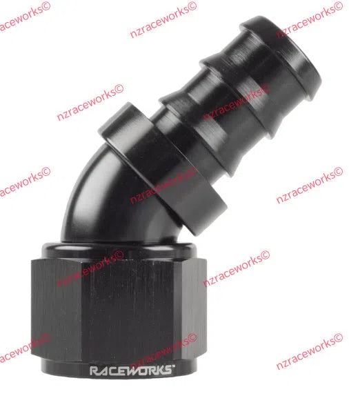 RACEWORKS PUSH LOK HOSE FITTING AN-10 45 DEG | RWF-402-10BK-NZRACEWORKS-Autoignite NZ