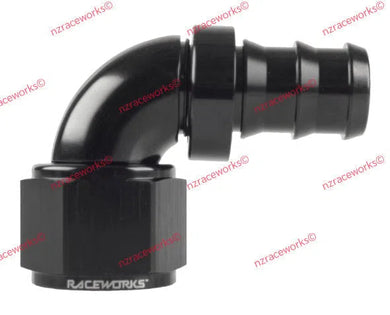 RACEWORKS PUSH LOK HOSE FITTING AN-10 90 DEG | RWF-403-10BK-NZRACEWORKS-Autoignite NZ