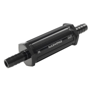 RACEWORKS RW INLINE FUEL FILTER WITH 3/8'' BARBS 30 MICRON | ALY-099-FUEL FILTER-NZRACEWORKS-Autoignite NZ