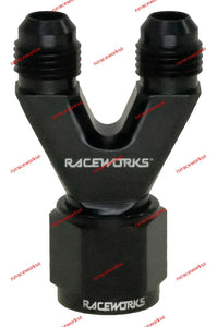 RACEWORKS STRAIGHT Y-BLOCK 2X AN-6 MALE FLARE AN-8 FEMALE AN SWIVEL | RWF-146-08-06BK-NZRACEWORKS-Autoignite NZ