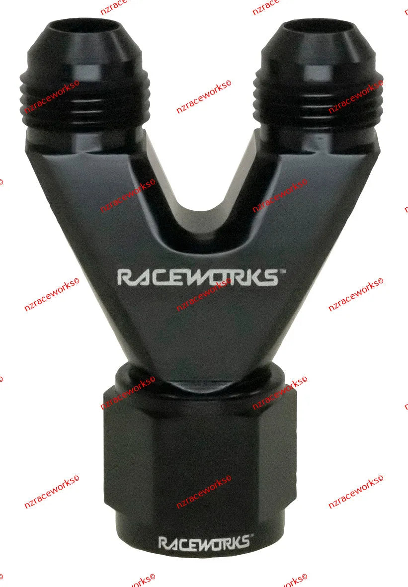 RACEWORKS STRAIGHT Y-BLOCK 2X AN-8 MALE FLARE AN-10 FEMALE AN SWIVEL | RWF-146-10-08BK-NZRACEWORKS-Autoignite NZ