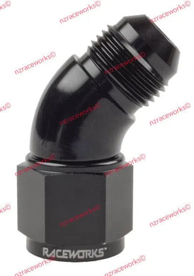 RACEWORKS TO SWIVEL ELBOW AN-10 45 DEG | RWF-142-10BK-NZRACEWORKS-Autoignite NZ