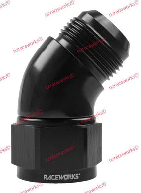 RACEWORKS TO SWIVEL ELBOW AN-12 45 DEG | RWF-142-12BK-NZRACEWORKS-Autoignite NZ