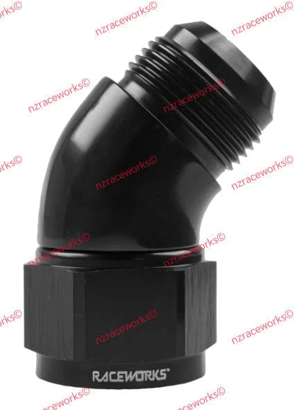RACEWORKS TO SWIVEL ELBOW AN-12 45 DEG | RWF-142-12BK-NZRACEWORKS-Autoignite NZ