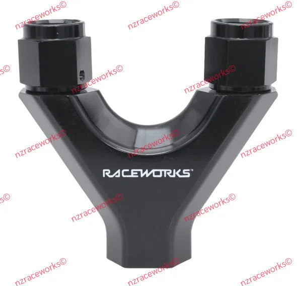 RACEWORKS Y BLOCK 2X AN-8 SWIVELS 1X AN-10 O-RING | RWF-939-08-10BK-NZRACEWORKS-Autoignite NZ