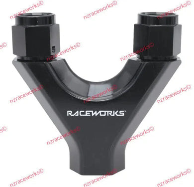 RACEWORKS Y BLOCK 2X FEMALE AN-8 SWIVELS 1X AN-8 ORB | RWF-939-08-08BK-NZRACEWORKS-Autoignite NZ