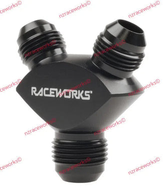RACEWORKS Y BLOCK FLARE AN THREAD 1 X AN-10 TO 2 X AN-8 | RWF-930-10-08BK-NZRACEWORKS-Autoignite NZ