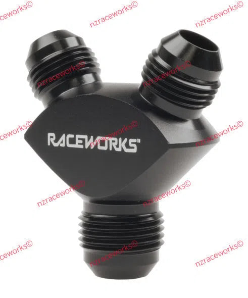 RACEWORKS Y BLOCK FLARE AN THREAD 1 X AN-10 TO 2 X AN-8 | RWF-930-10-08BK-NZRACEWORKS-Autoignite NZ