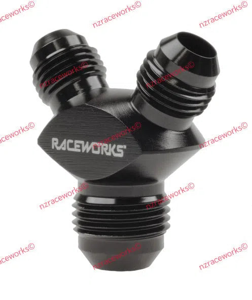 RACEWORKS Y BLOCK FLARE AN THREAD 1 X AN-8 TO 2 X AN-6 | RWF-930-08-06BK-NZRACEWORKS-Autoignite NZ