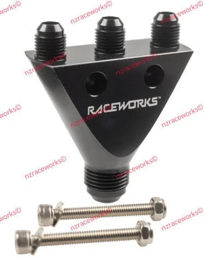 RACEWORKS Y BLOCK INLINE AN FLARE 1X AN-10 TO 3X AN-6 | RWF-935-10-06BK-NZRACEWORKS-Autoignite NZ