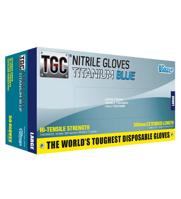 TGC® Titanium Blue Nitrile Disposable Gloves Box of 50-TGC-Autoignite NZ