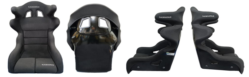 RACEWORKS CARBON SEAT WITH WINGS BLACK CLOTH FIA APPROVED ~ SMALL